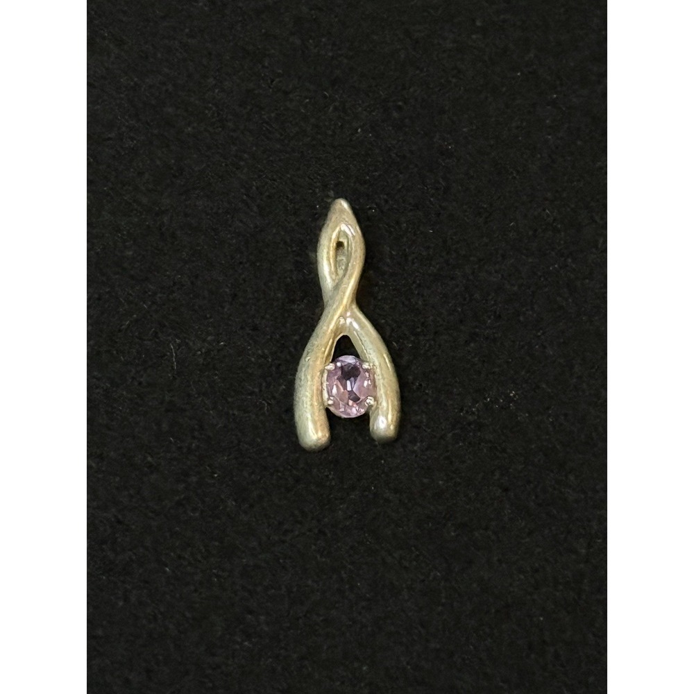 Sterling Silver 925 Amethyst Wishbone Pendant - Picture 3 of 7